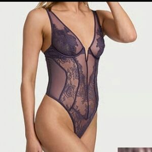 NEW Victoria's Secret Very Sexy Lace Plunge Teddy - Valiant Purple Size XL